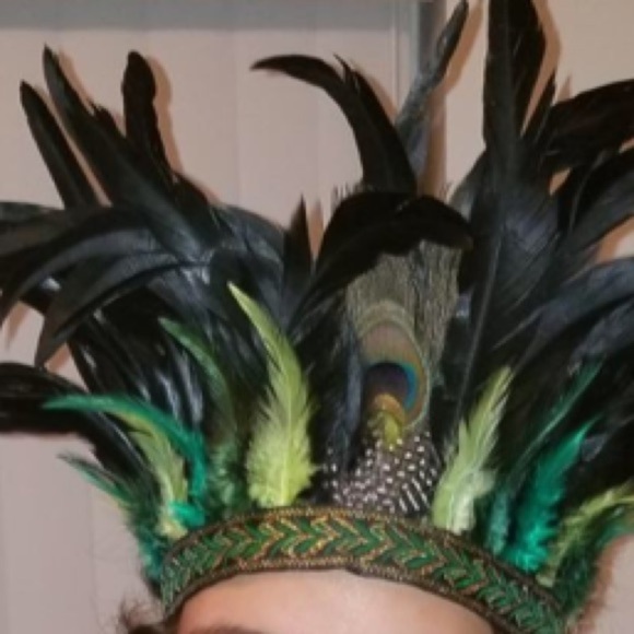 100% Handmade Indian Feather Carnival Headband.NWT